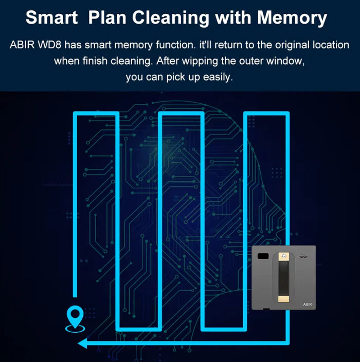 Robot Limpiador de Ventanas, Pulverizador de Agua Doble, Memoria Inteligente, Succión de Alto Vacío, Sensor Láser